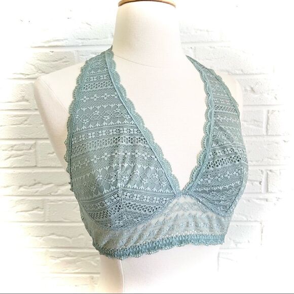 🚨4/$25 Victoria’s Secret Sage Green Lace Halter Size Large - Picture 3 of 5